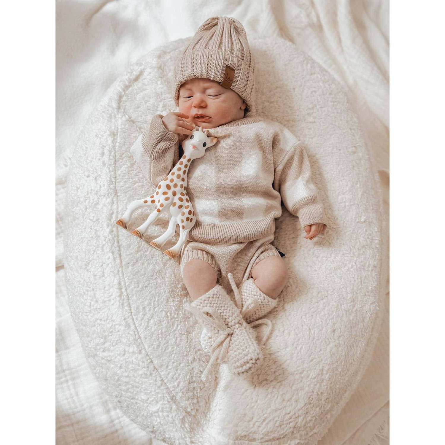 Babystyling baby geruite sweater lichtroze wit