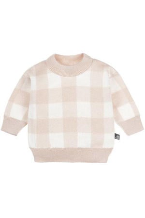 baby geruite sweater lichtroze/wit