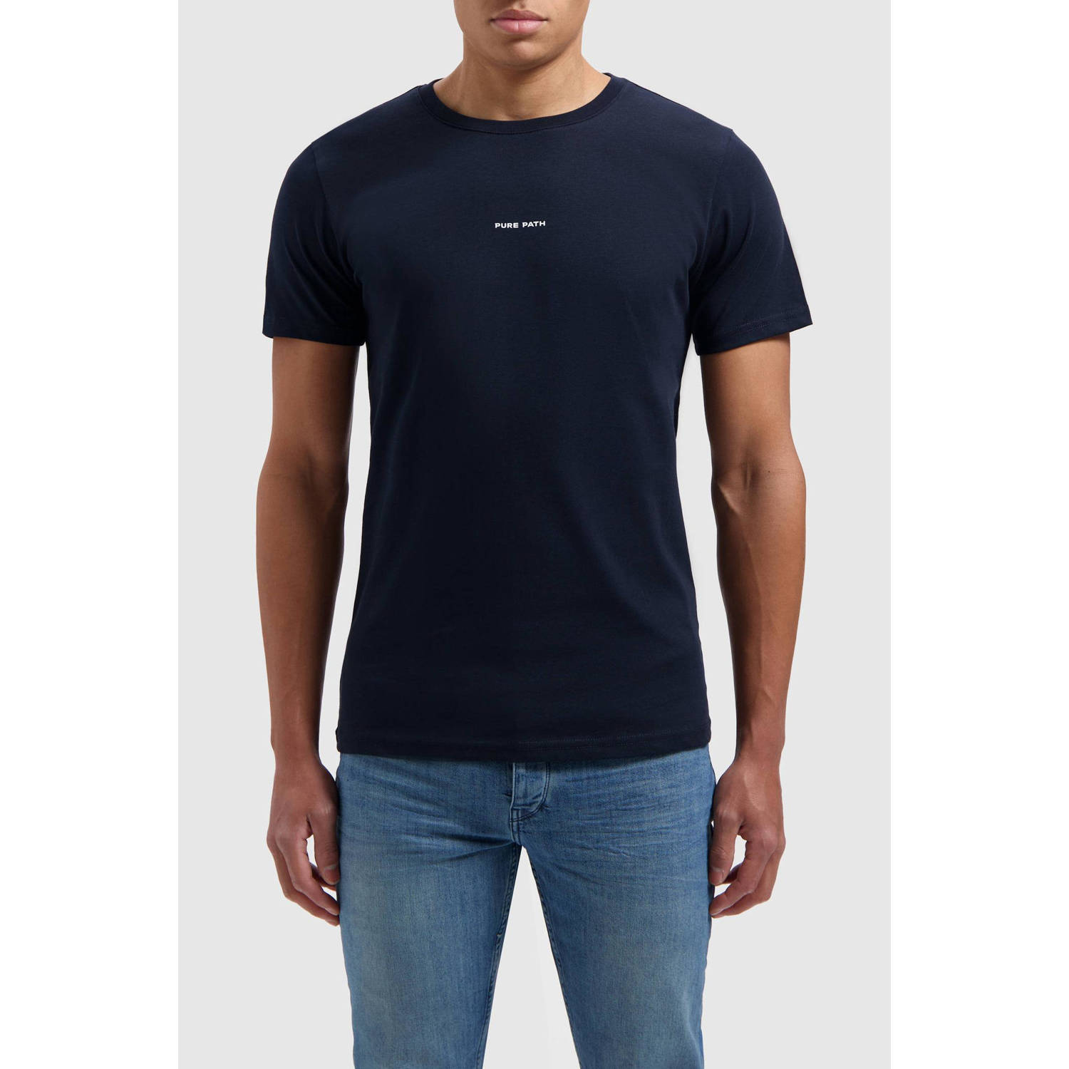 PURE PATH Heren Polo's & T-shirts Essential Logo T-shirt Donkerblauw