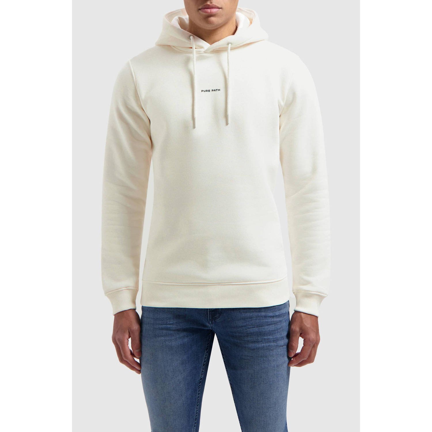 PURE PATH Heren Truien & Vesten Essential Logo Hoodie Gebroken Wit