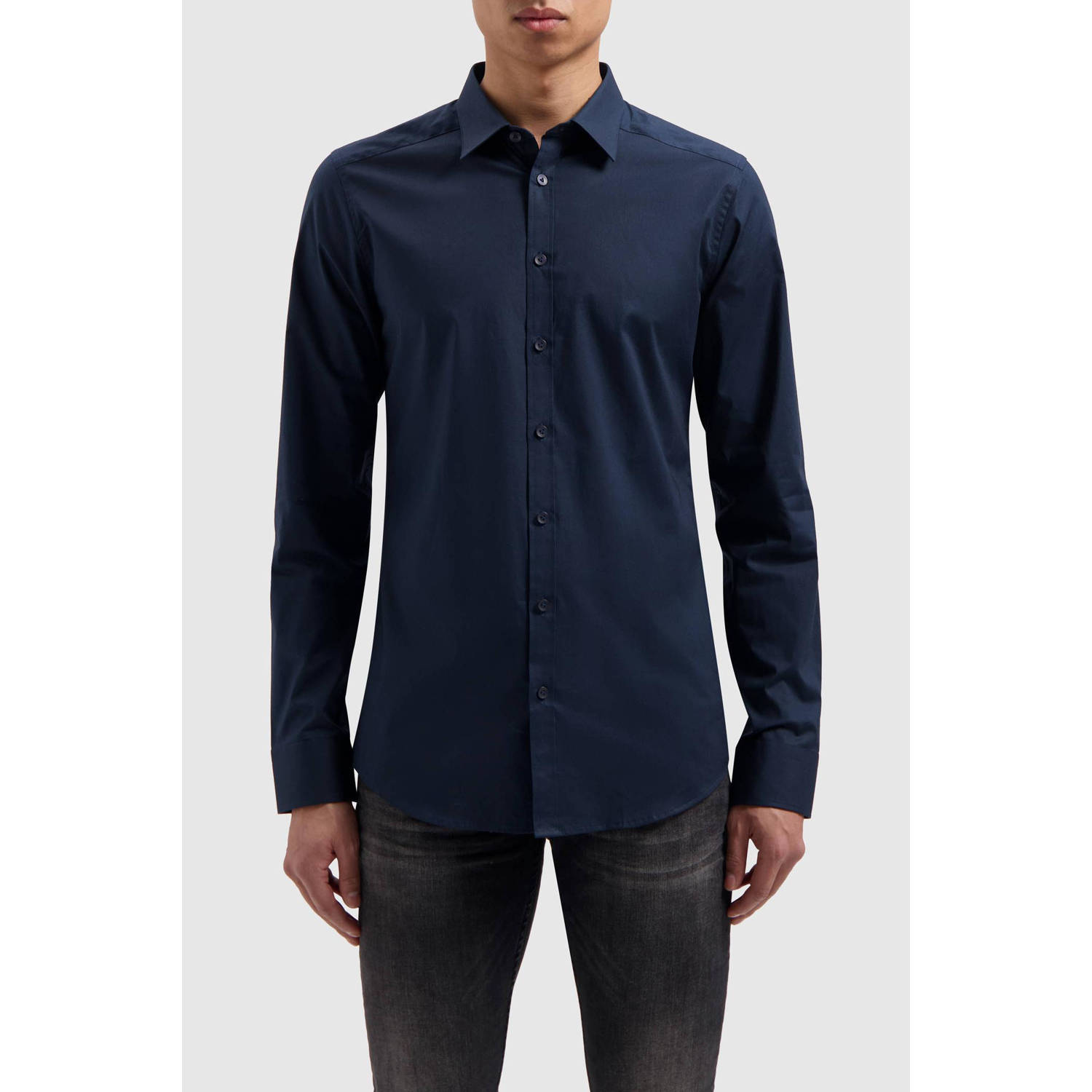 PURE PATH Heren Overhemden Essential Casual Shirt Donkerblauw