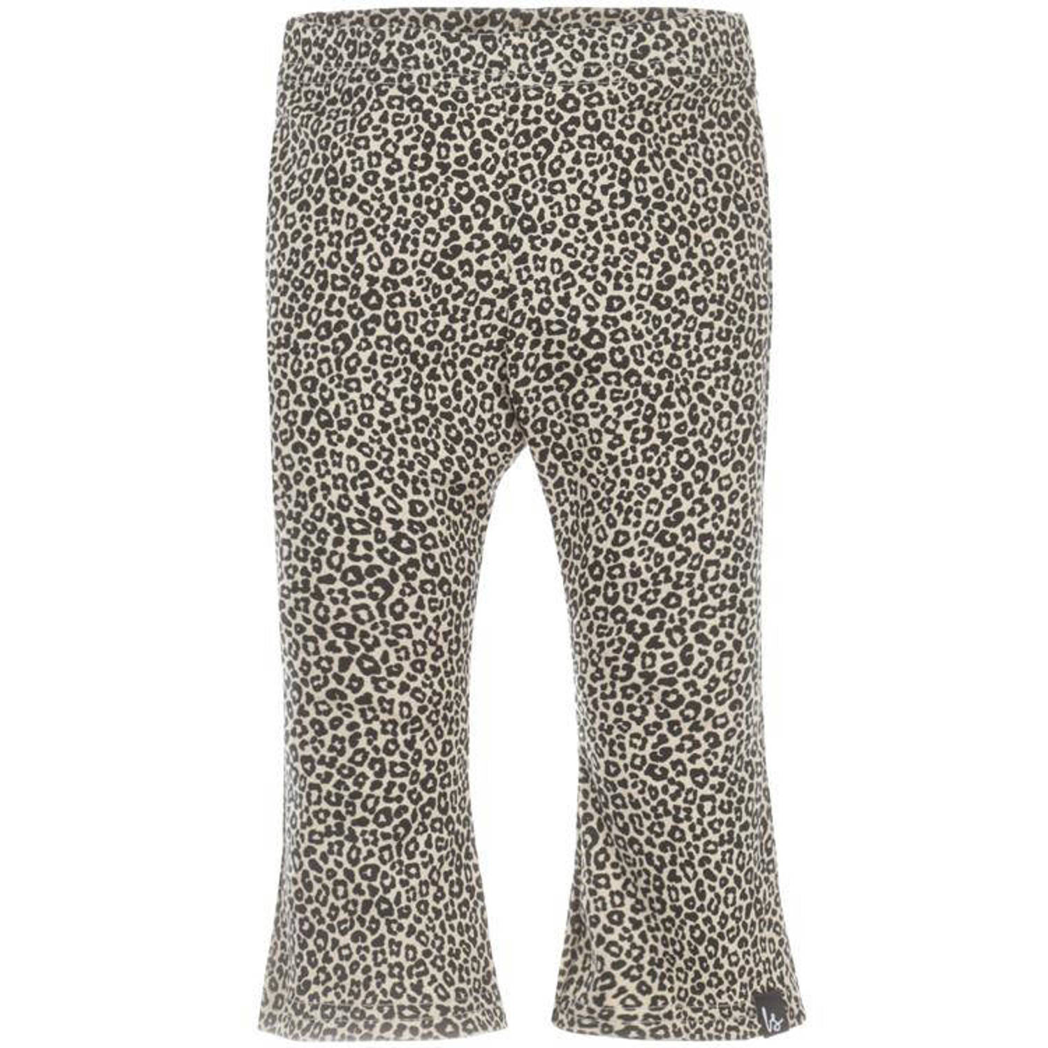 Babystyling baby flared broek met dierenprint donkerbruin ecru