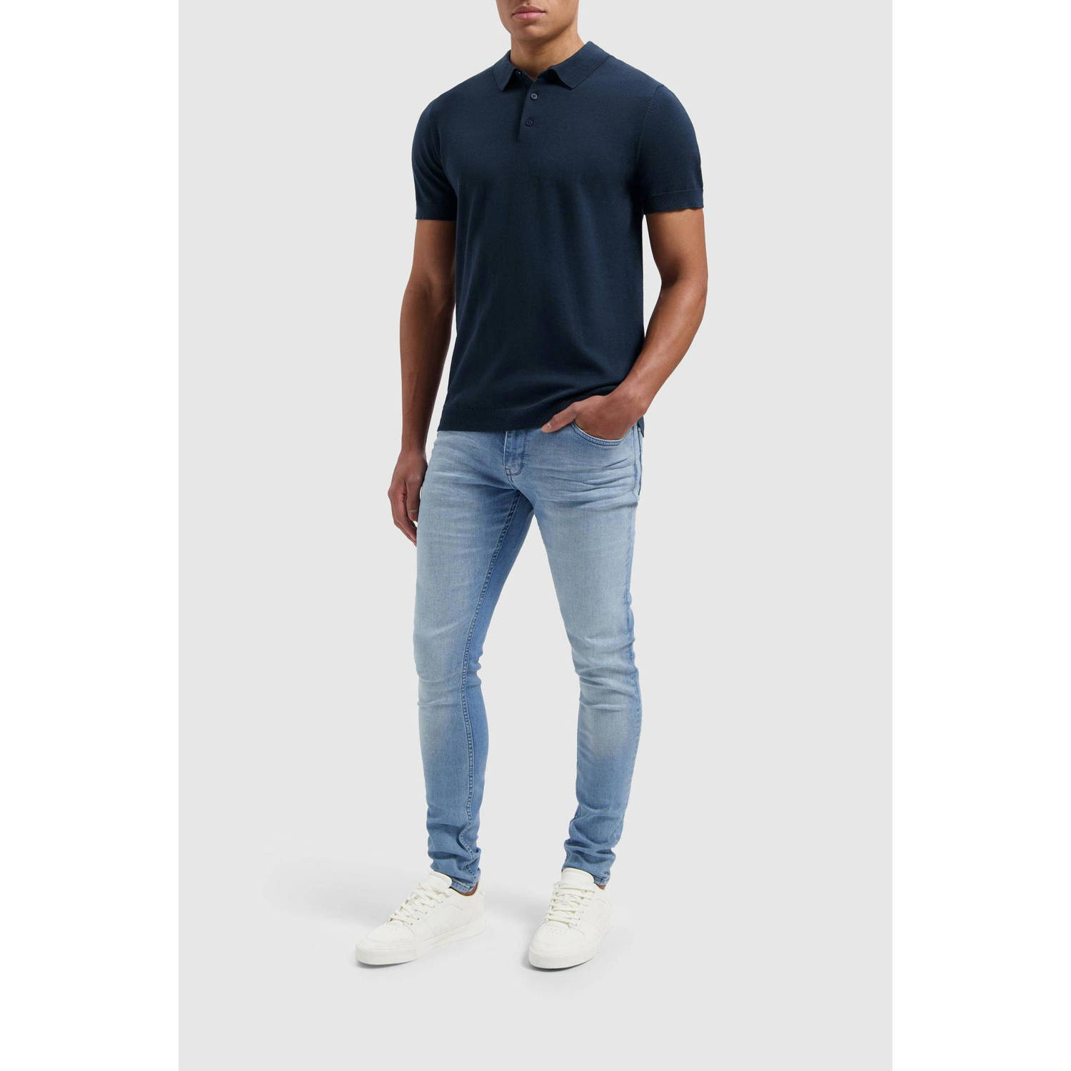Pure Path regular fit polo donkerblauw