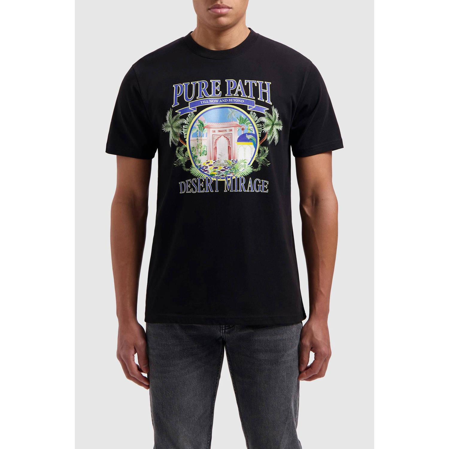 Pure Path T-shirt met Korte Mouw en Voorkant Print Black Heren
