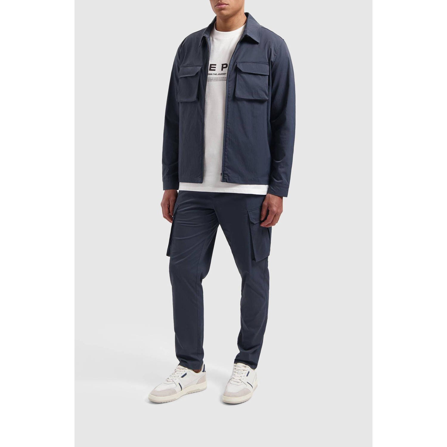 PURE PATH Heren Overshirts Shirt With Front Zipper And Chest Pockets Donkerblauw