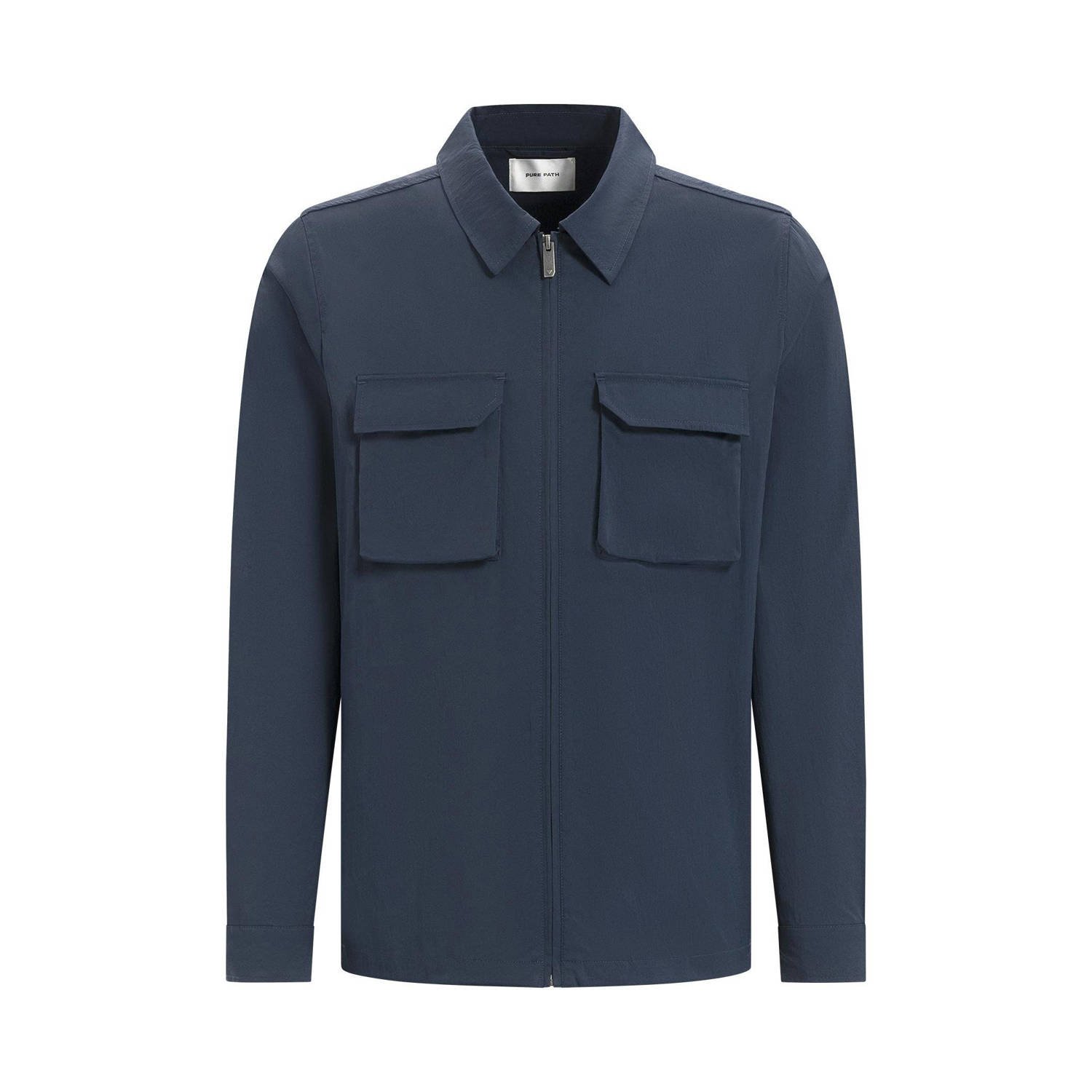 PURE PATH Heren Overshirts Shirt With Front Zipper And Chest Pockets Donkerblauw