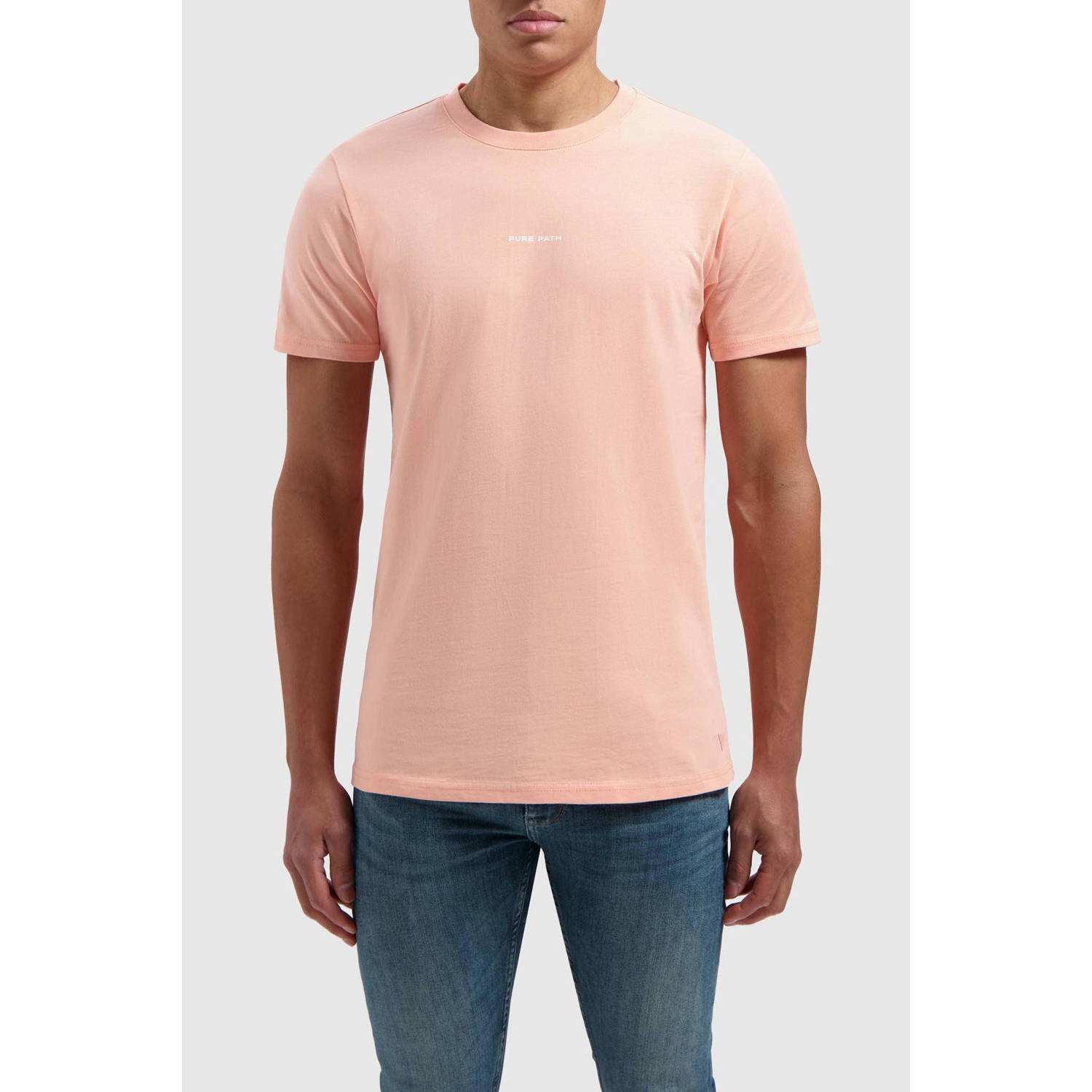 Pure Path T-shirt met backprint coral