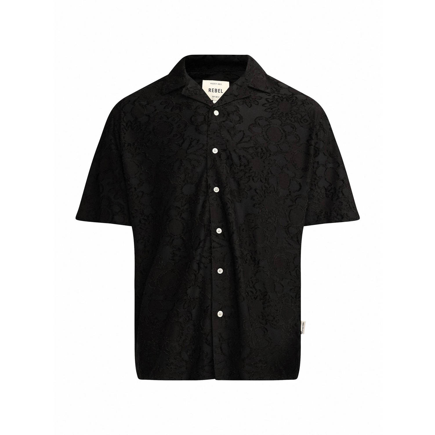 Redefined Rebel regular fit overhemd RRTroy met jacquard zwart