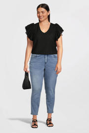 thumbnail: Light blue denim dames GREAT LOOKS high rise skinny crop jeans van stretchdenim met effen