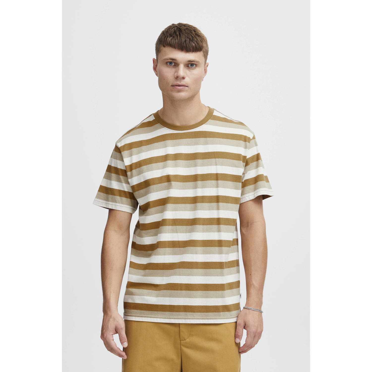 Solid gestreept oversized T-shirt SDIdriss bistre