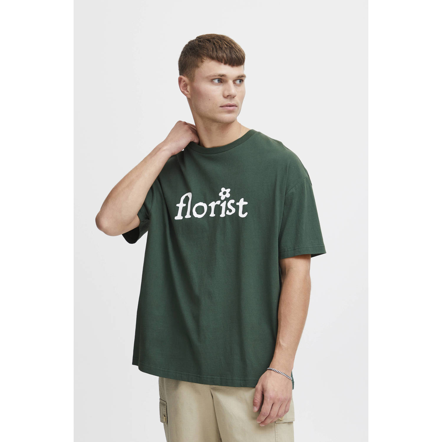 Solid regular fit T-shirt met printopdruk groen