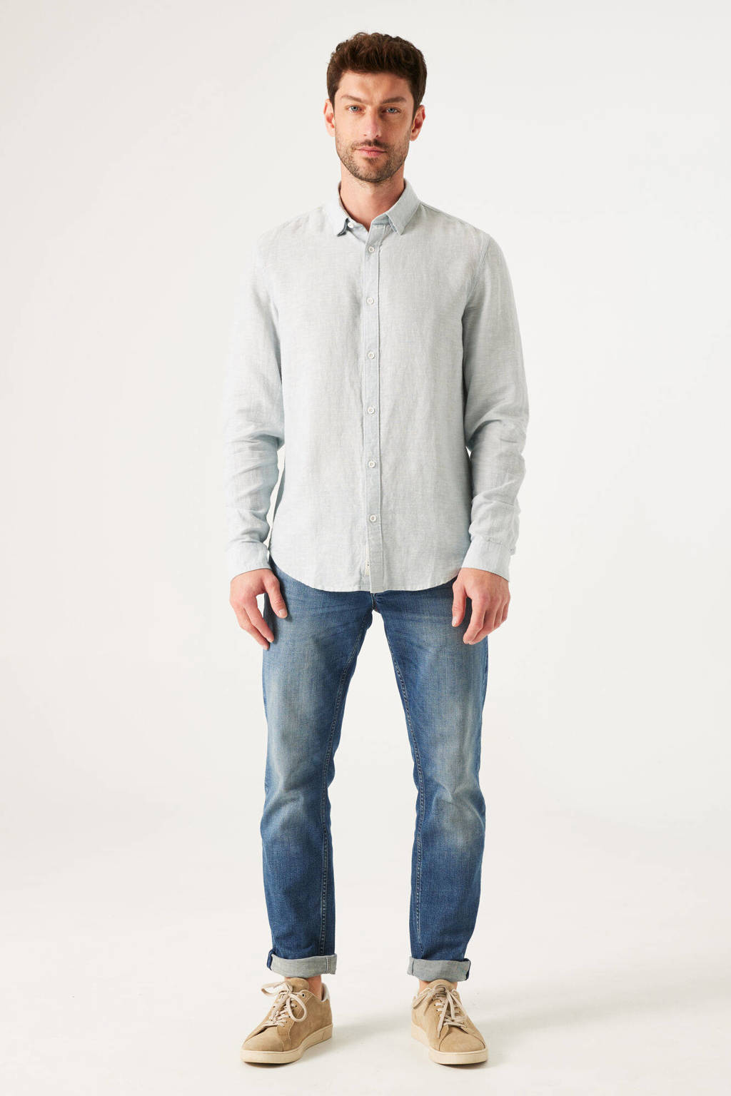 Garcia regular fit overhemd dusty blue wehkamp