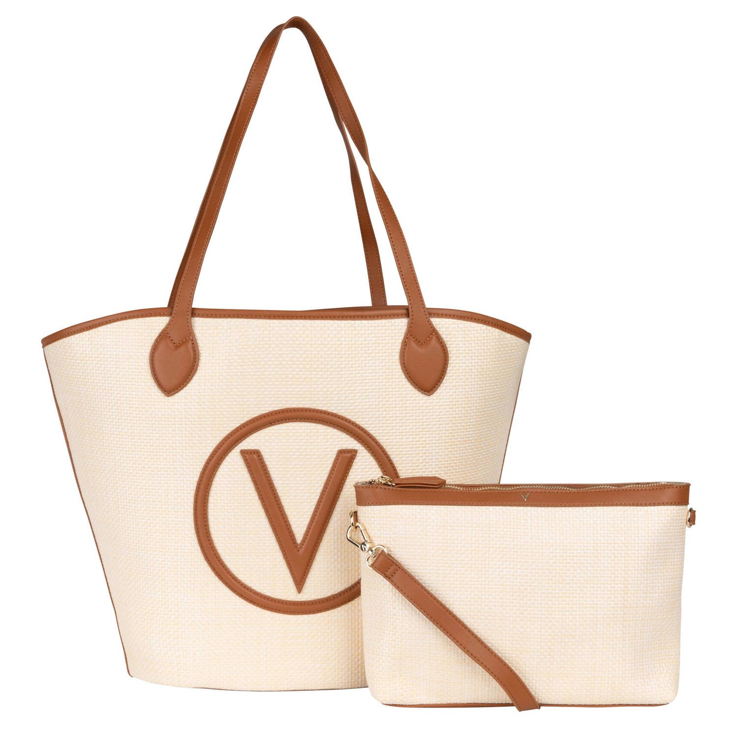 Valentino by Mario Valentino Beige Raffia en Leren Schoudertas Beige Dames