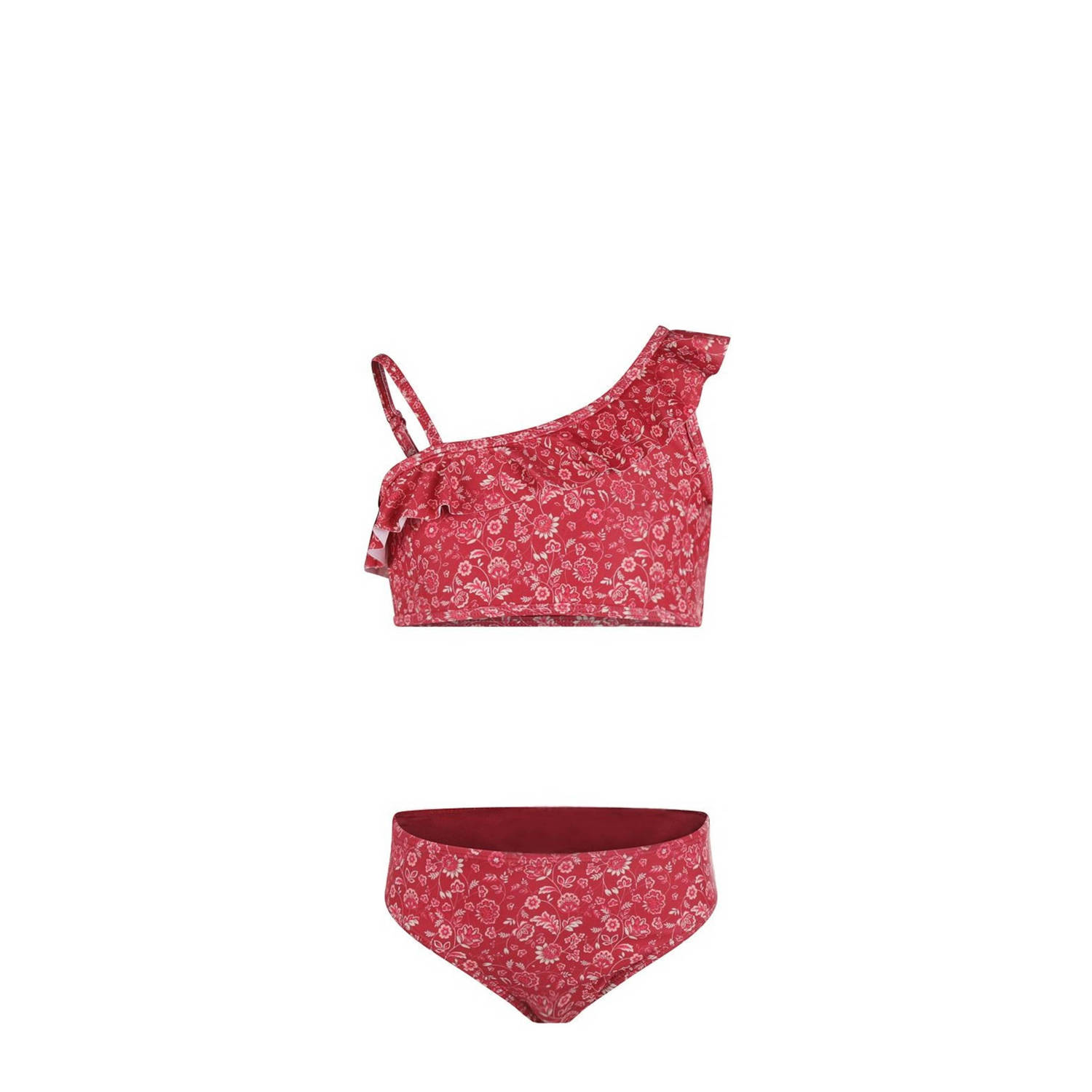 No Way Monday crop bikini met ruches rood wit Meisjes Polyester Bloemen 128