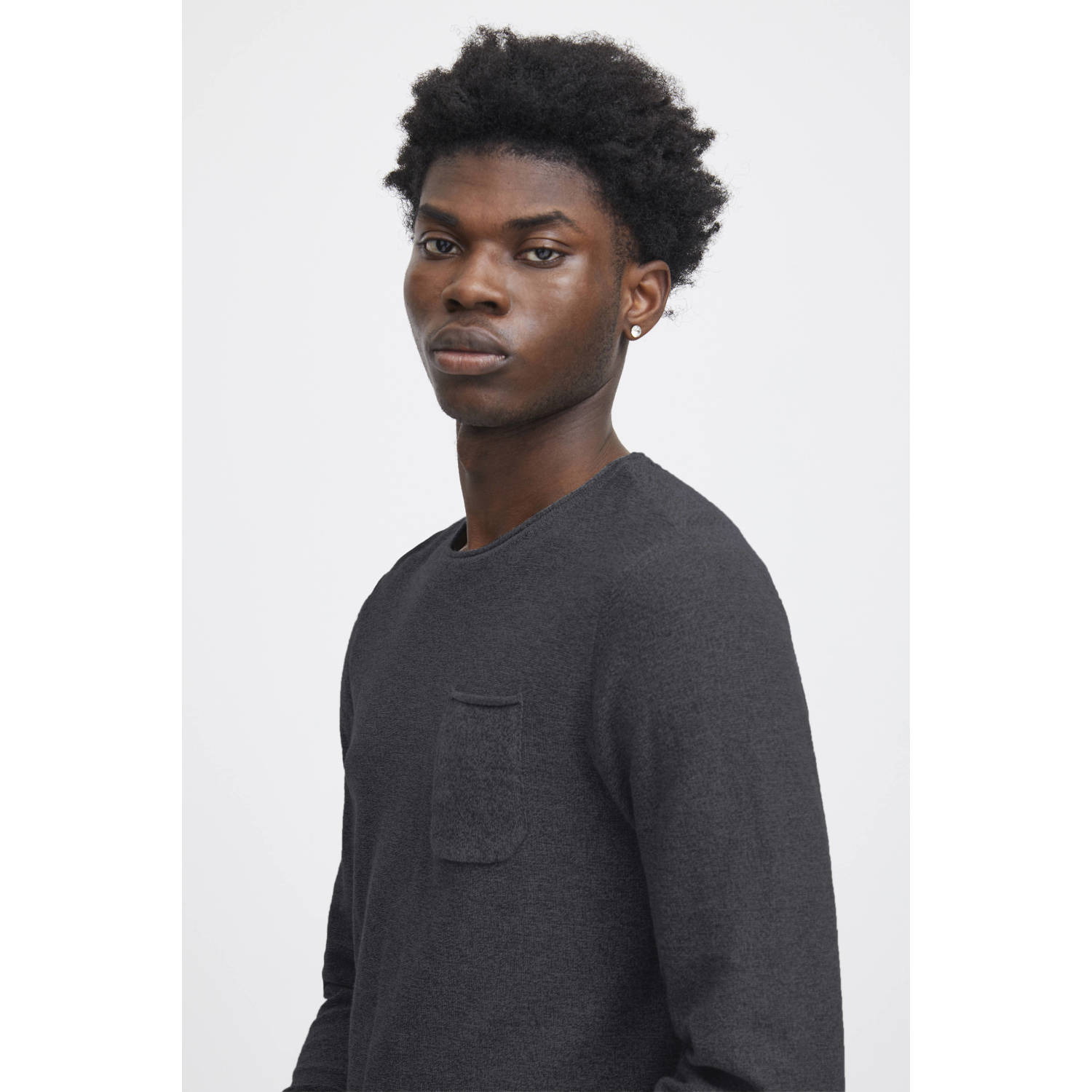 Blend gemêleerde pullover van katoen antraciet