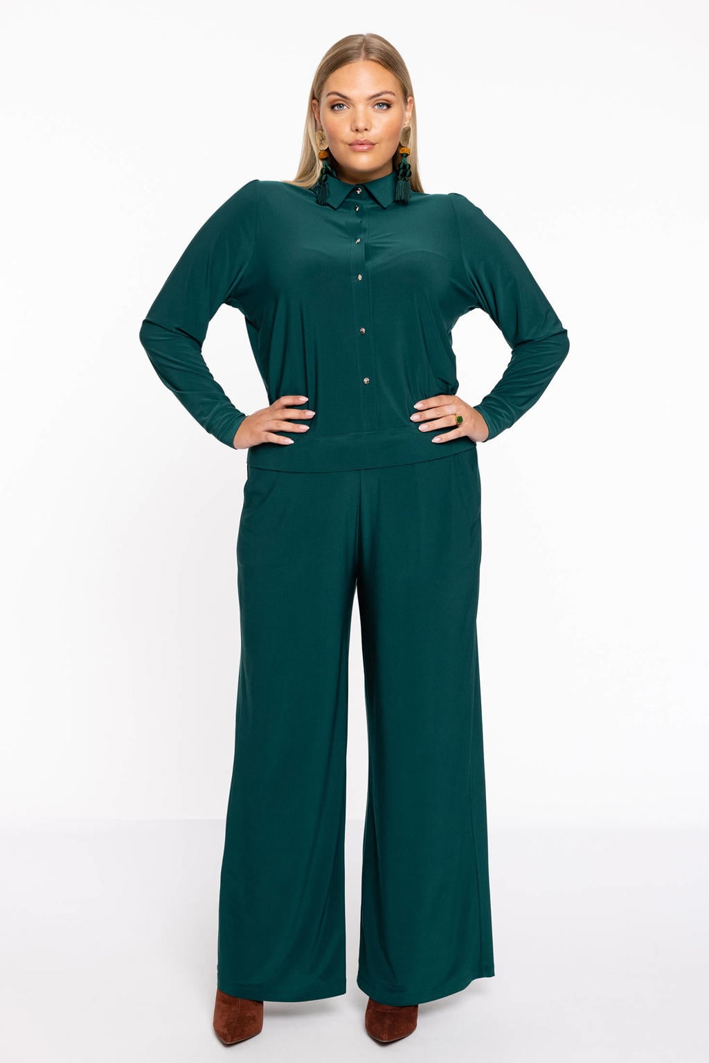 YOEK gebloemde blouse petrol