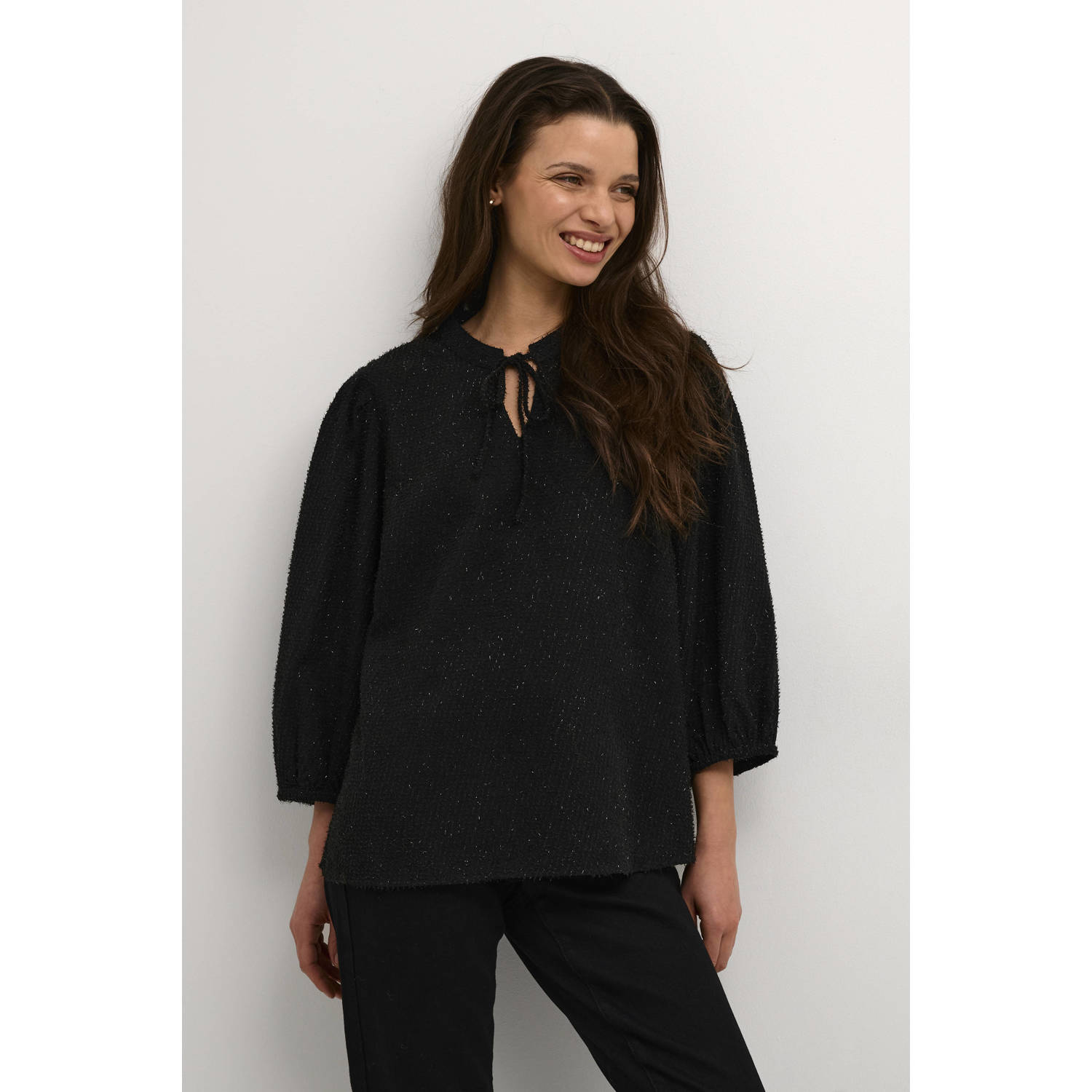 Kaffe Glimmer Blouse met ¾ Mouwen Black Dames