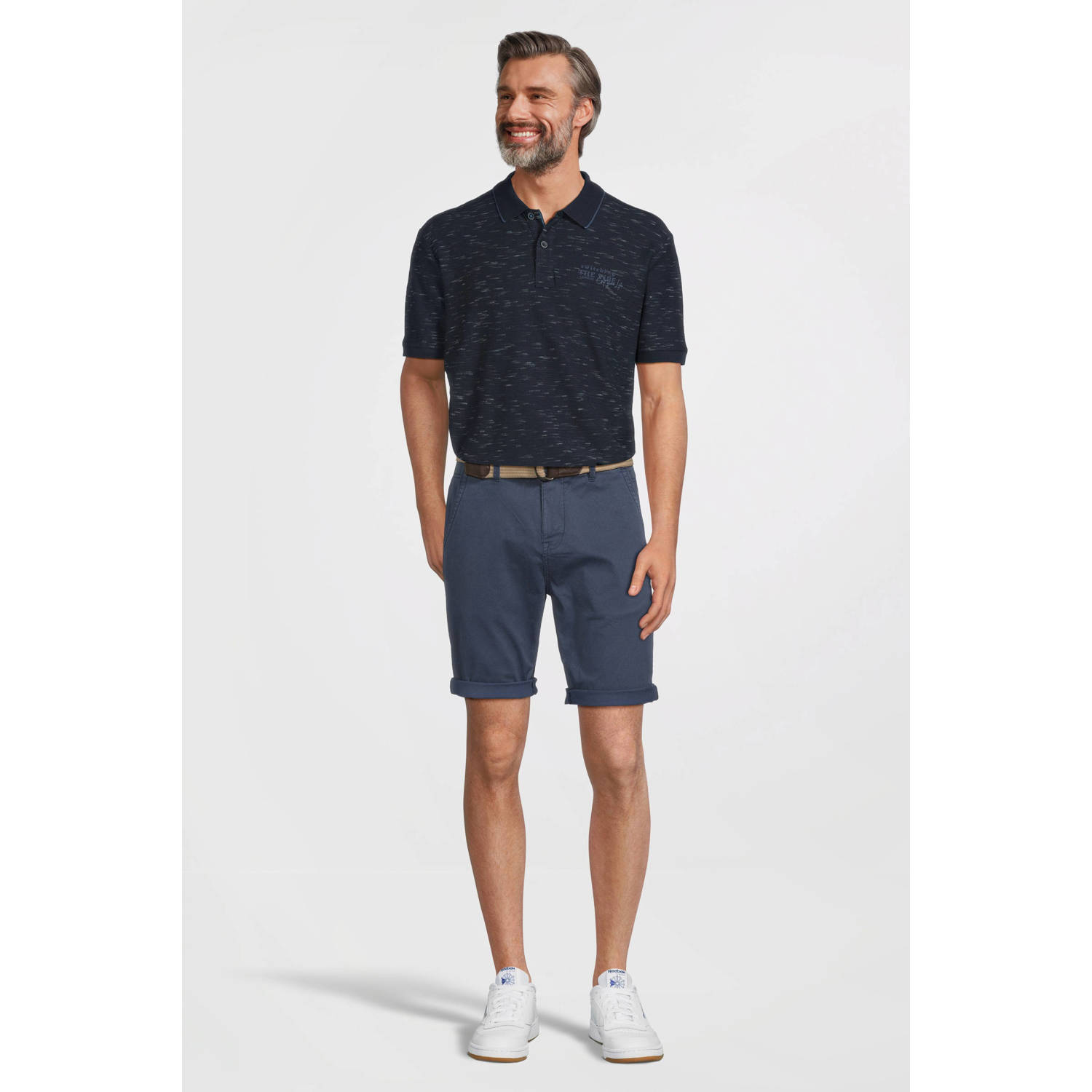 LERROS regular fit polo met all over print donkerblauw