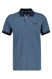 thumbnail: Blauwe heren LERROS slim fit polo van katoen met logo dessin, korte mouwen en klassieke kraag