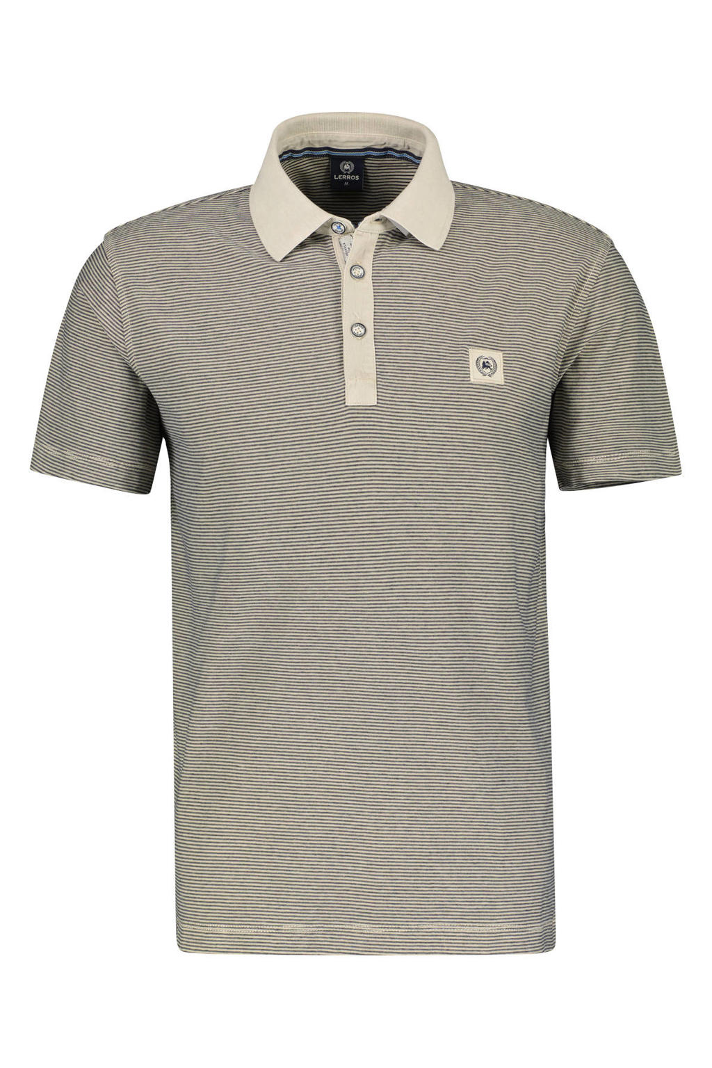 Beige heren LERROS regular fit polo van katoen met logo dessin, korte mouwen, klassieke kraag en knoopsluiting