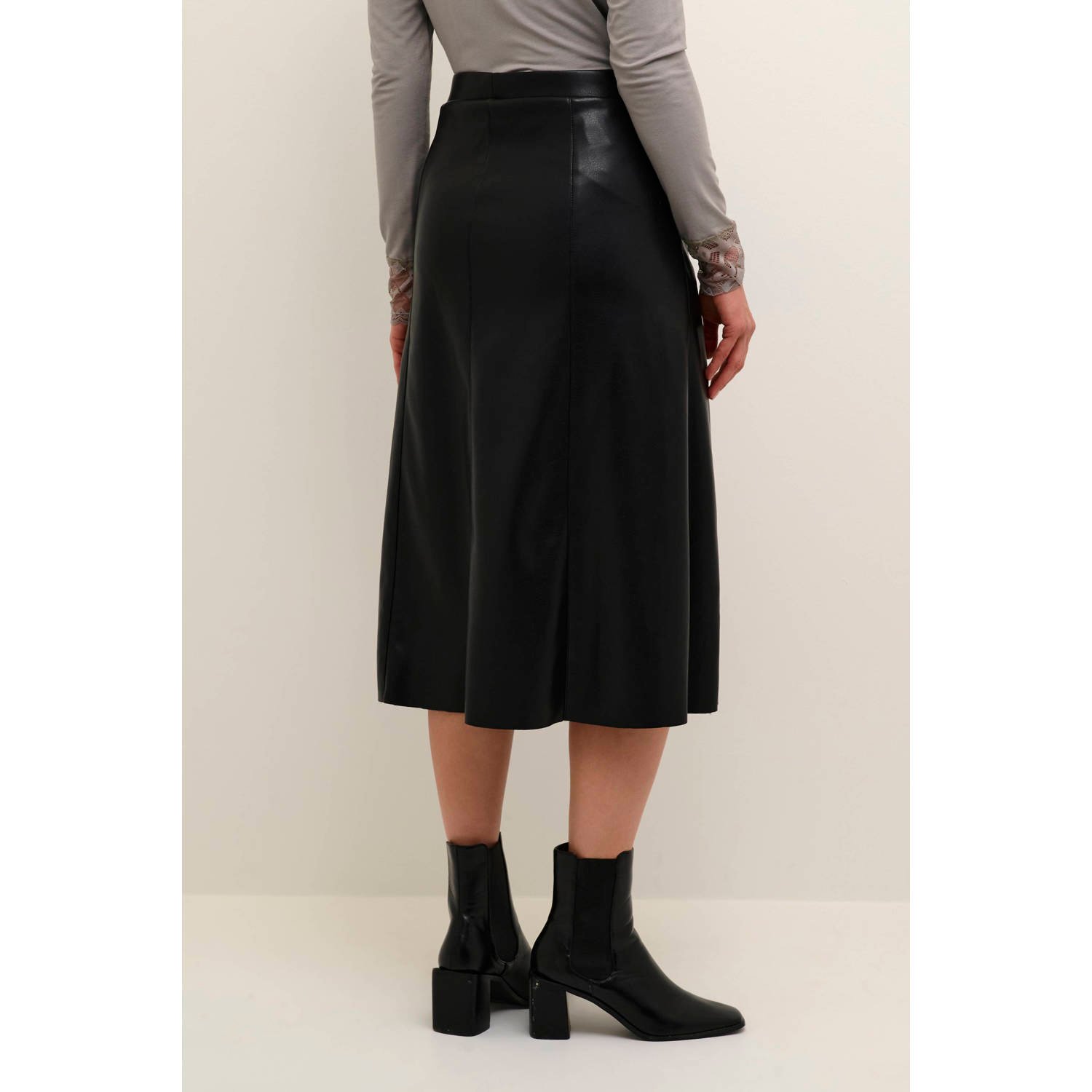 Cream Pitch Black Midi Rok A-lijn Stijl Black Dames