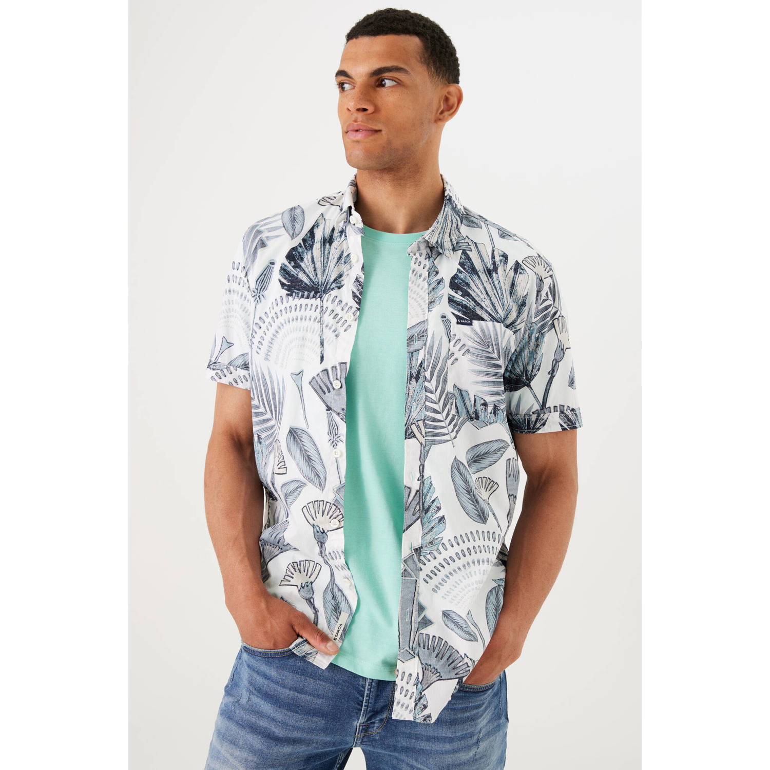 Garcia regular fit T-shirt met all over print blauw