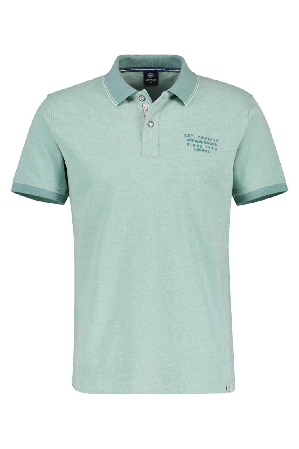 Lichtblauwe heren LERROS slim fit polo van katoen met logo dessin, korte mouwen en klassieke kraag
