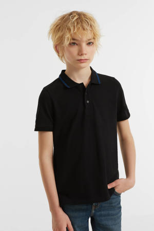 piqué polo zwart/blauw