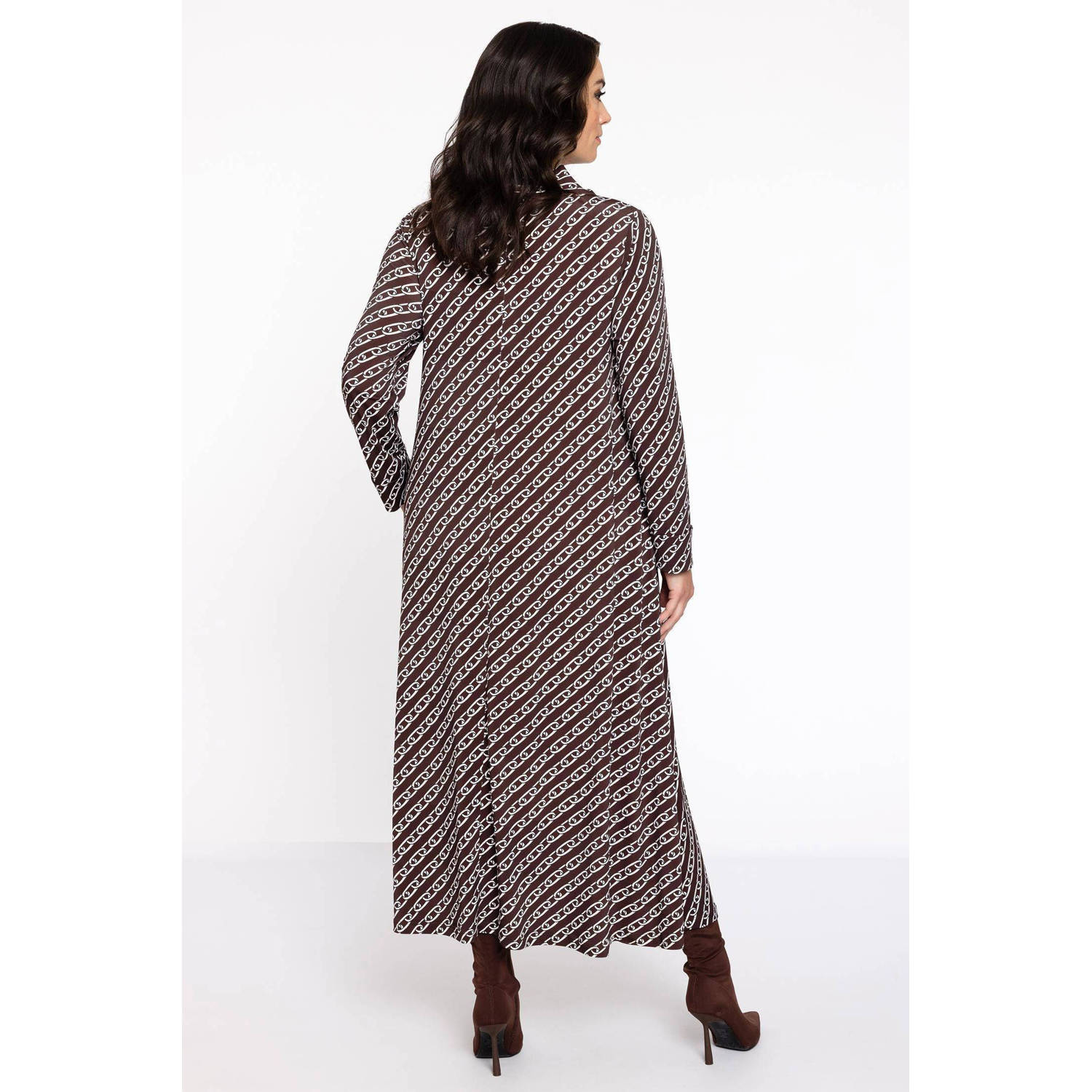 YOEK maxi jurk DOLCE met all over print bruin wit