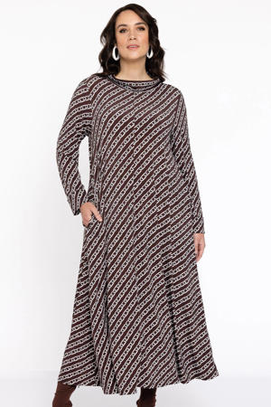 maxi jurk DOLCE met all over print bruin/ wit