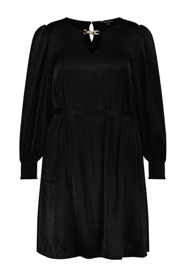 MS Mode satijnen jurk met ceintuur zwart wehkamp