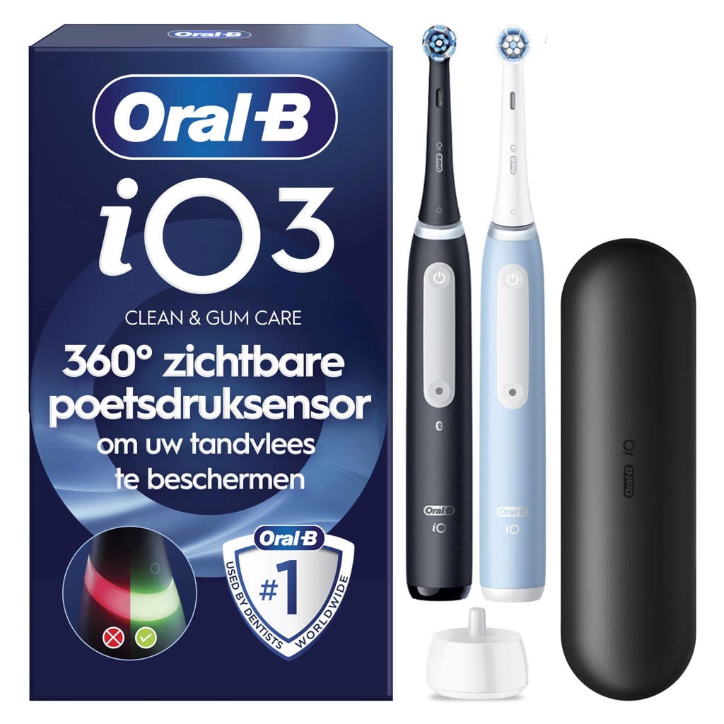 Oral-B iO Series 3 Matt Black & Ice Blue elektrische tandenborstels - 2 stuks