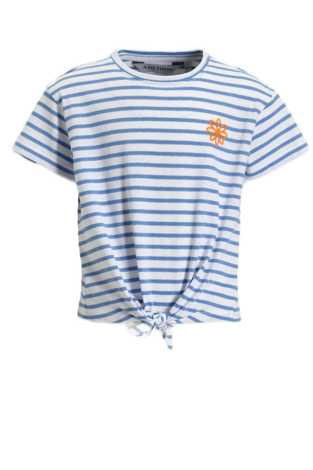 Blauw en witte meisjes Anytime T-shirt van katoen met strepenprint, korte mouwen en ronde hals