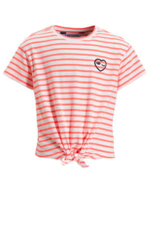 T-shirt met knoopdetail wit/koraal