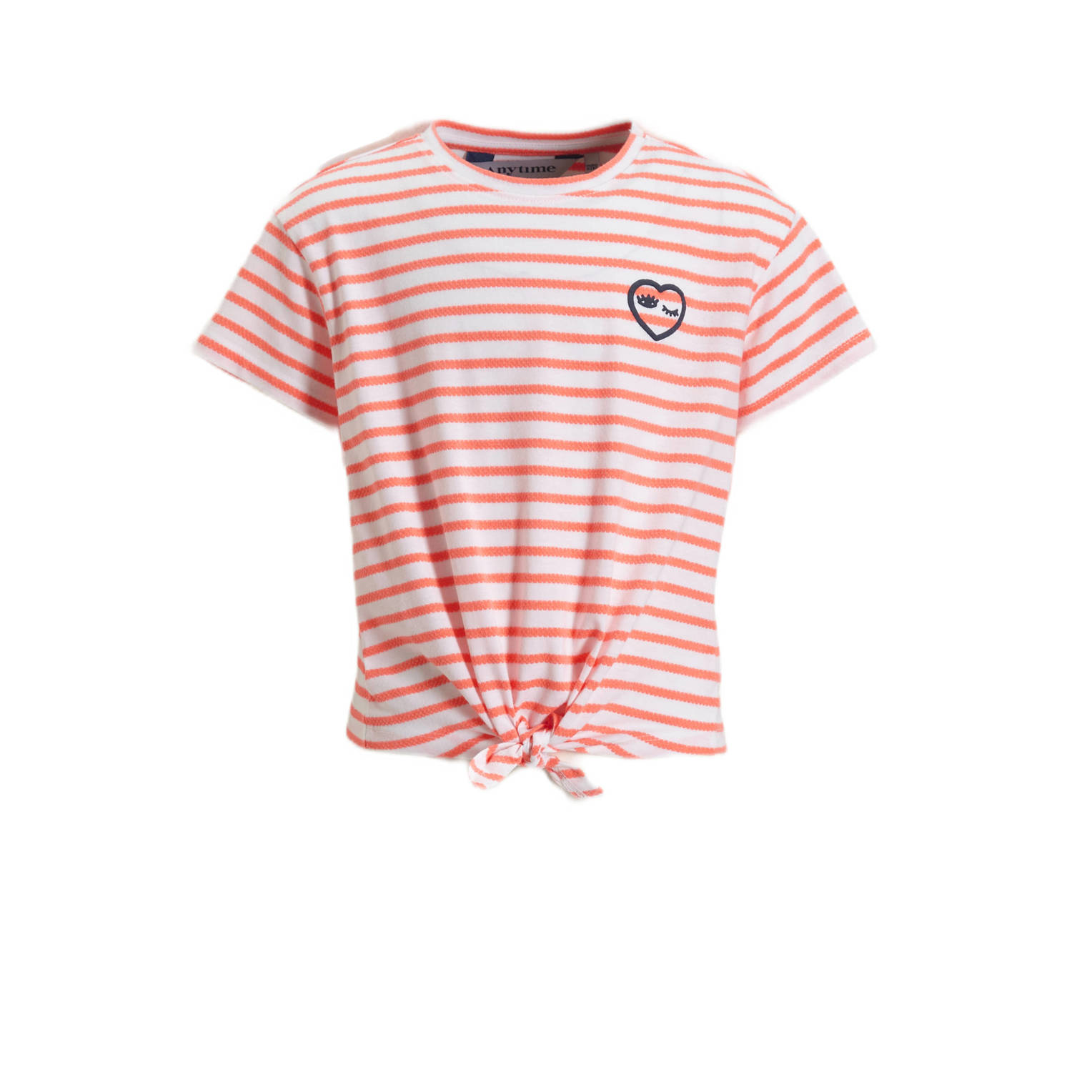 Anytime T-shirt met knoopdetail wit koraal Oranje Meisjes Katoen Ronde hals 146 152