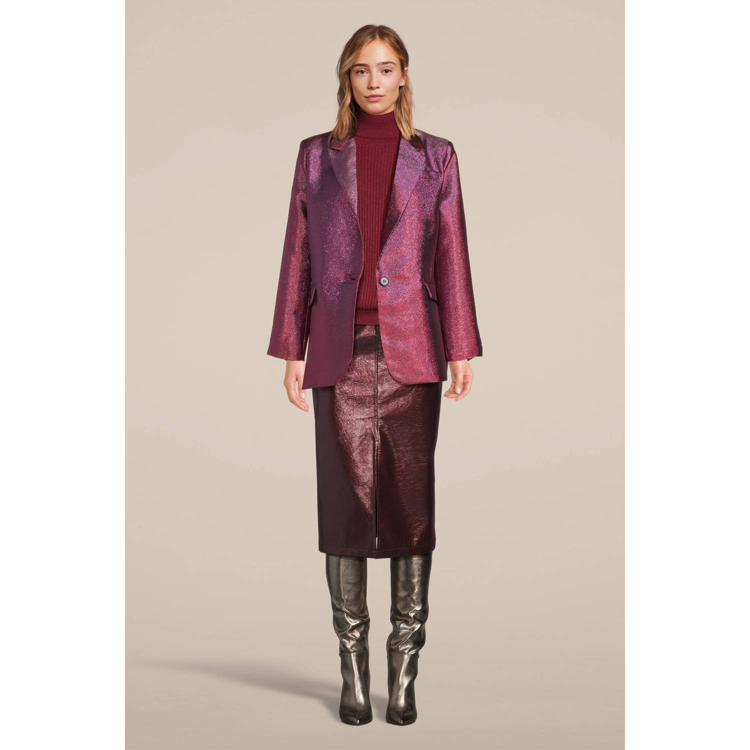 Ydence metallic oversized blazer Paige roze rood