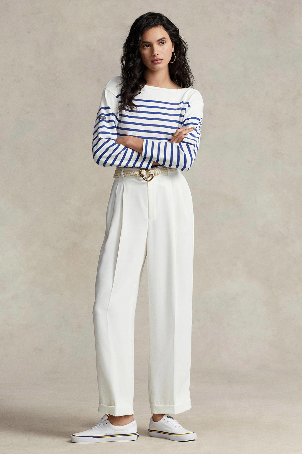 Wit en blauwe dames POLO Ralph Lauren gestreepte top met lange mouwen en boothals