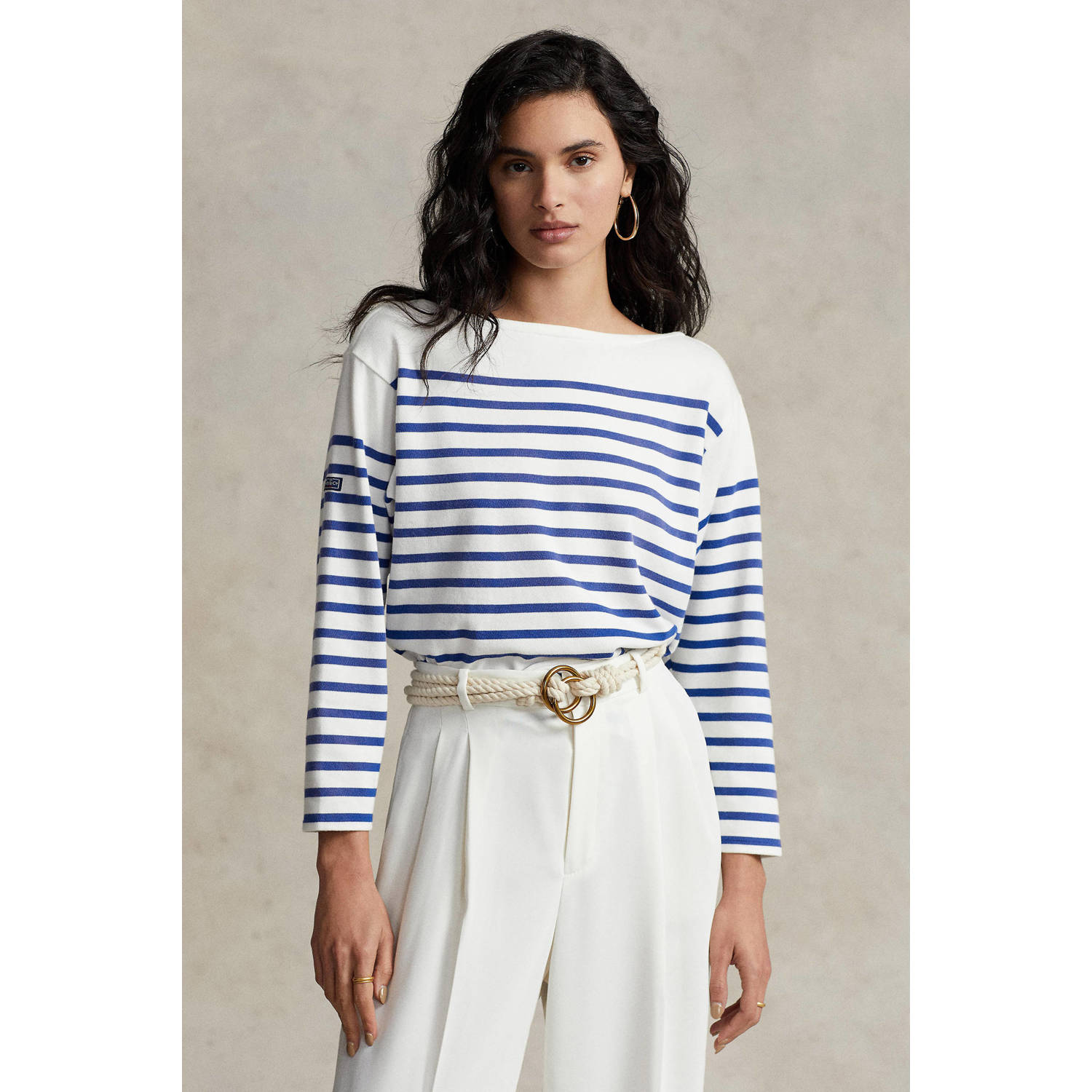 Polo Ralph Lauren Klassieke Gestreepte Boothals T-shirt Top Blue Dames