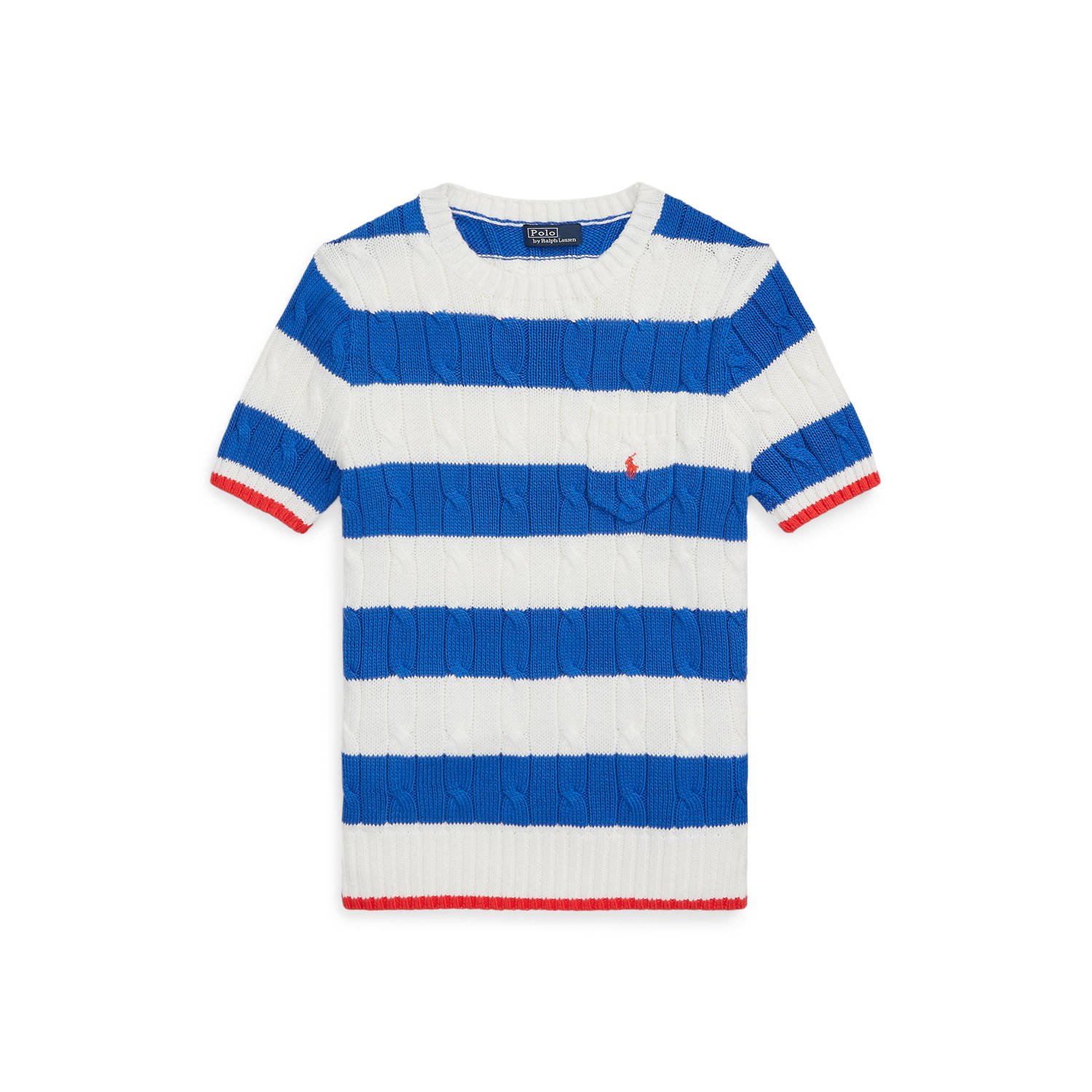 POLO Ralph Lauren gestreepte gebreide kabeltrui blauw wit rood