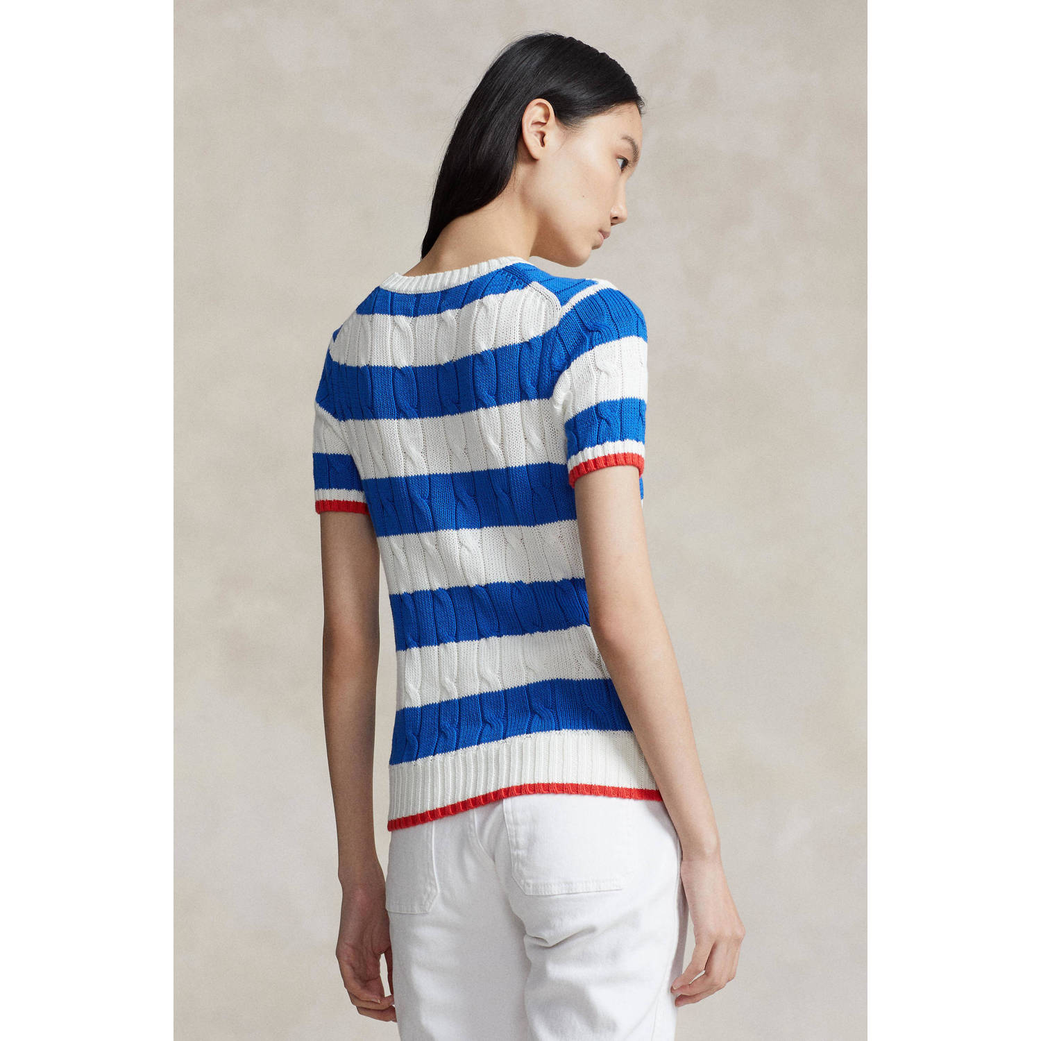 POLO Ralph Lauren gestreepte gebreide kabeltrui blauw wit rood