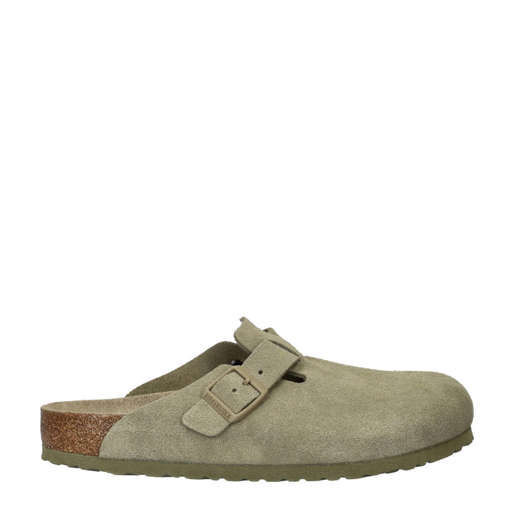 Taupe heren Birkenstock Boston suède clogs met gesp en effen