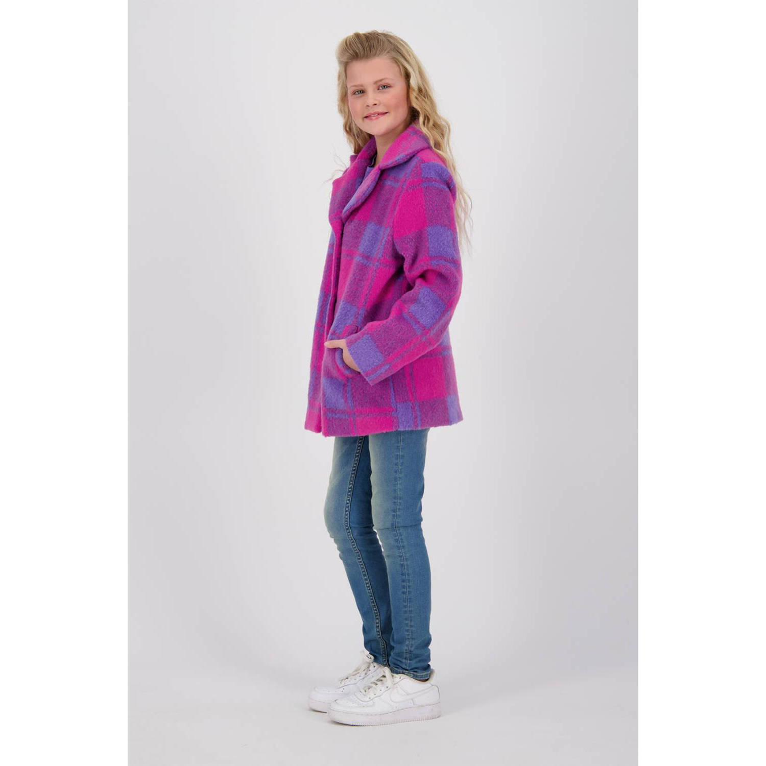 VINGINO geruite tussenjas Tekina roze paars Meisjes Polyester Klassieke kraag 128