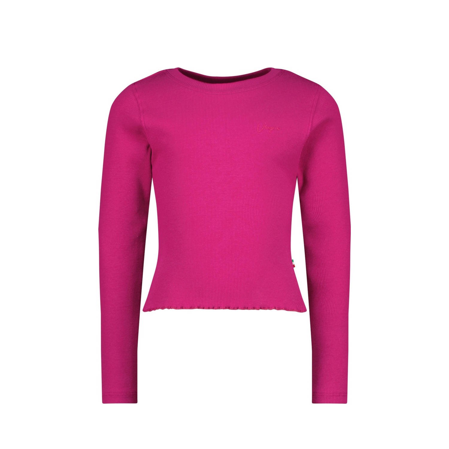 VINGINO longsleeve G-BASIC-TEE-CROP-RNLS met logo donkerroze Meisjes Katoen Ronde hals 104