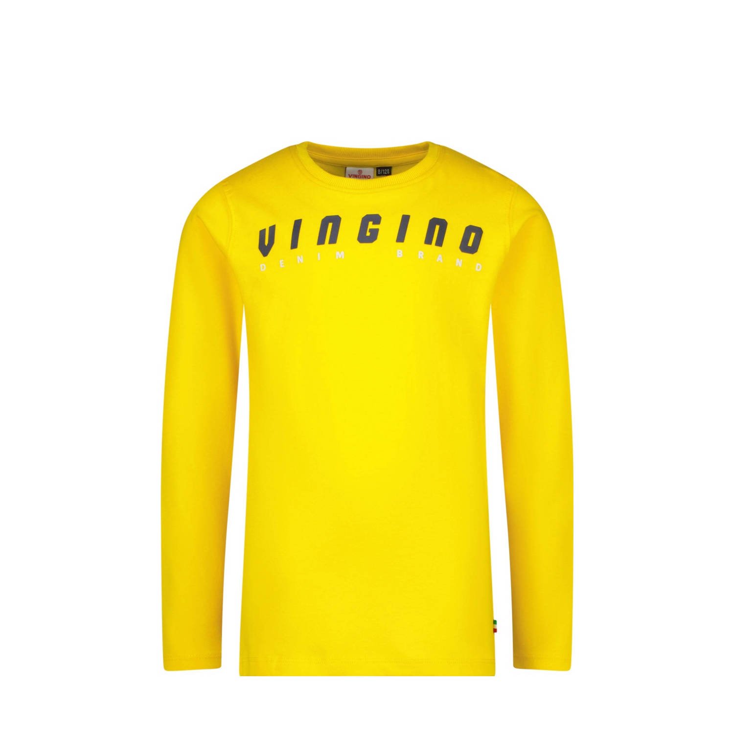 VINGINO longsleeve Logo-Longsleeve met tekst geel zwart Jongens Katoen Ronde hals 104