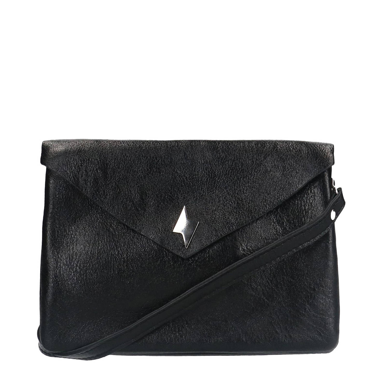 Sacha metallic leren crossbody tas zwart