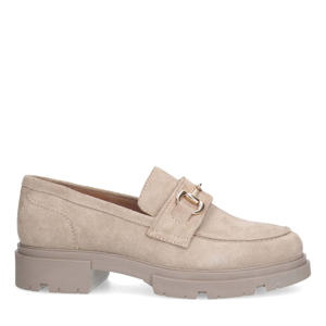   suède loafers met gesp beige