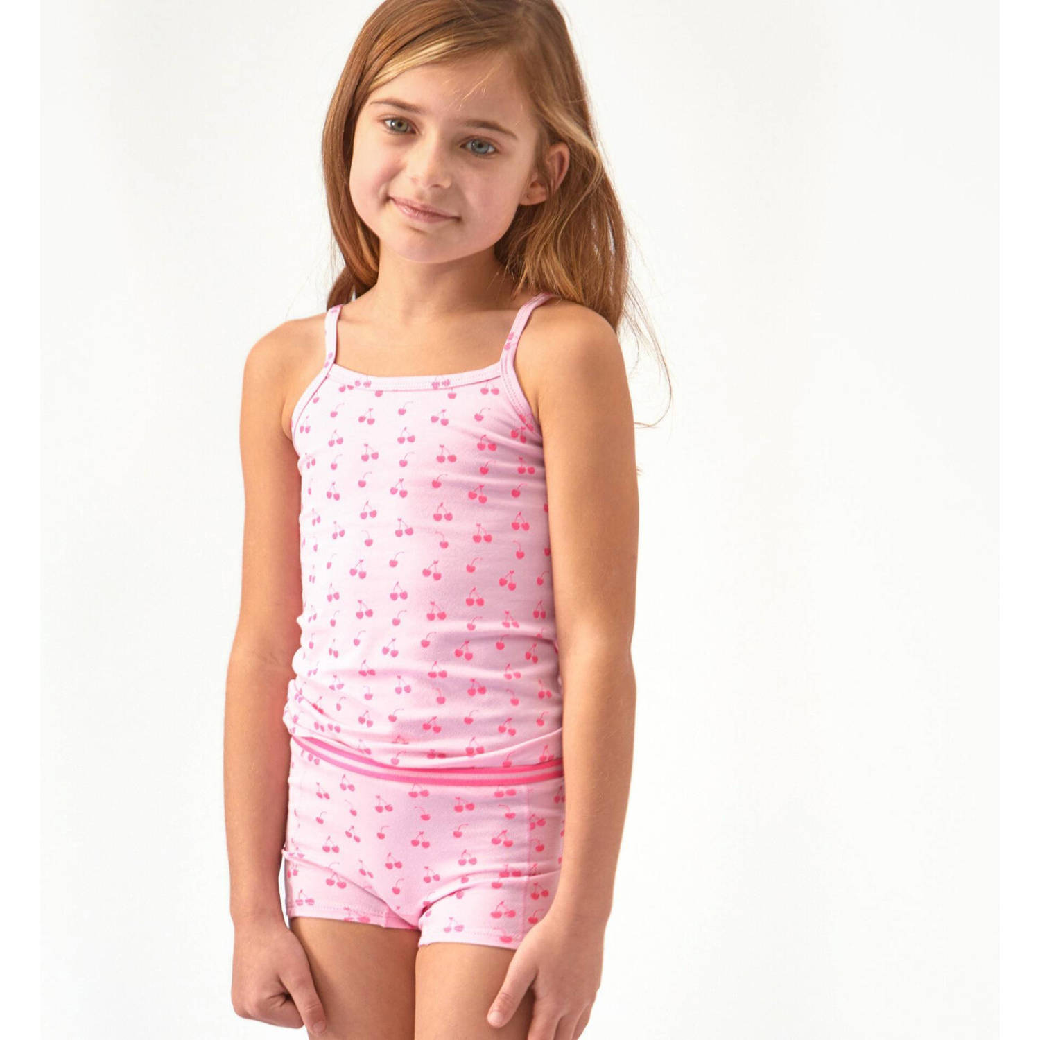 Little Label singlet- set van 3 roze wit Meisjes Biologisch katoen Vierkante hals 122 128