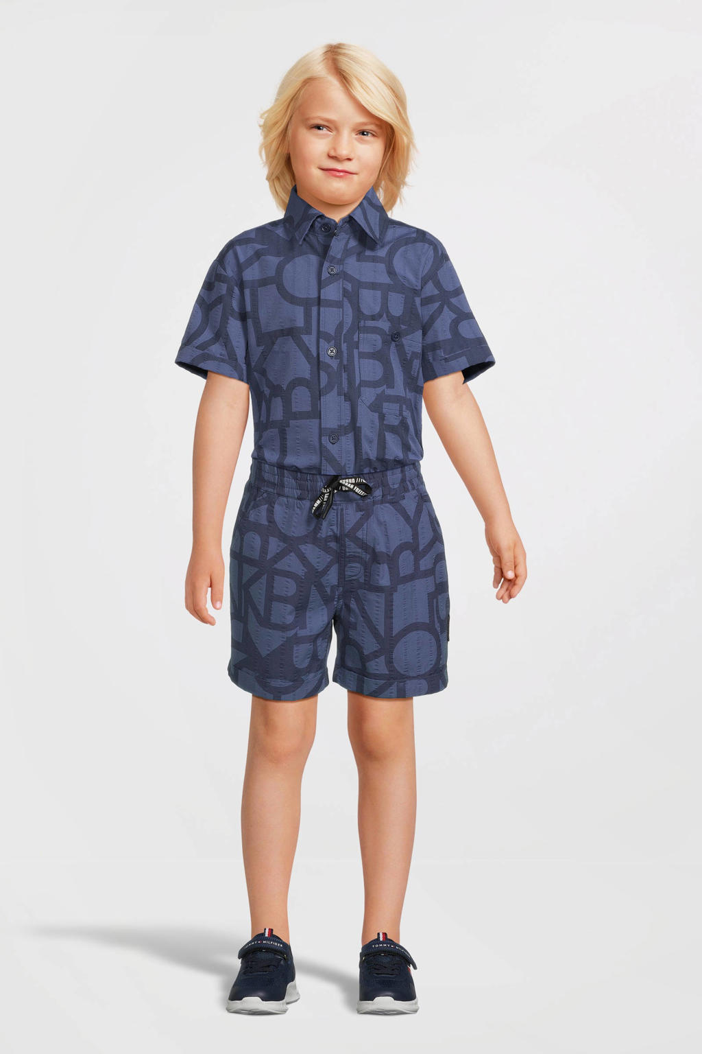 Me & My Monkey overhemd Patrice met  all over print blauw