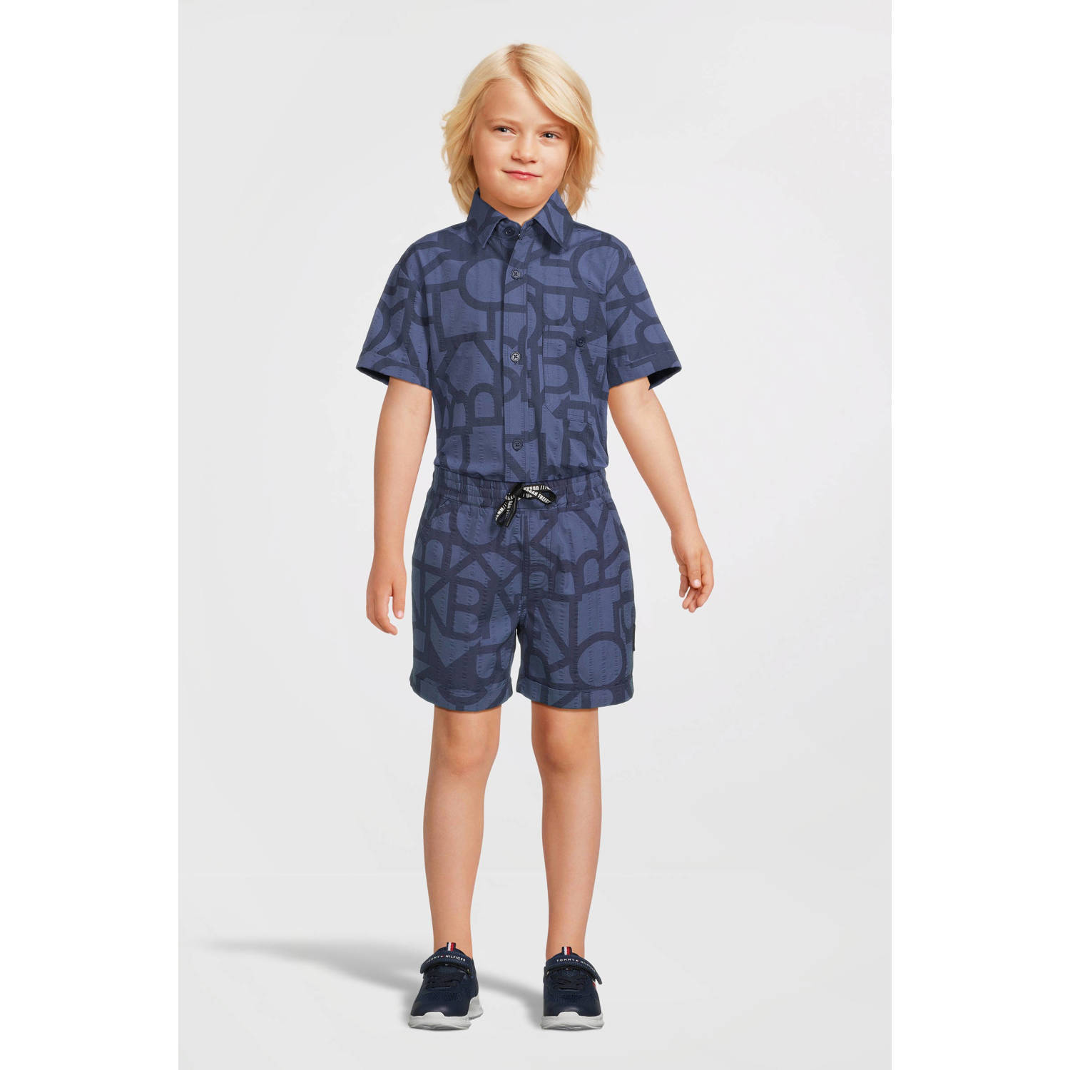 Me & My Monkey overhemd Patrice met all over print blauw