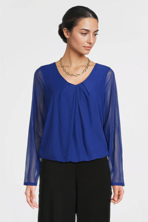 long sleeve mesh top blauw